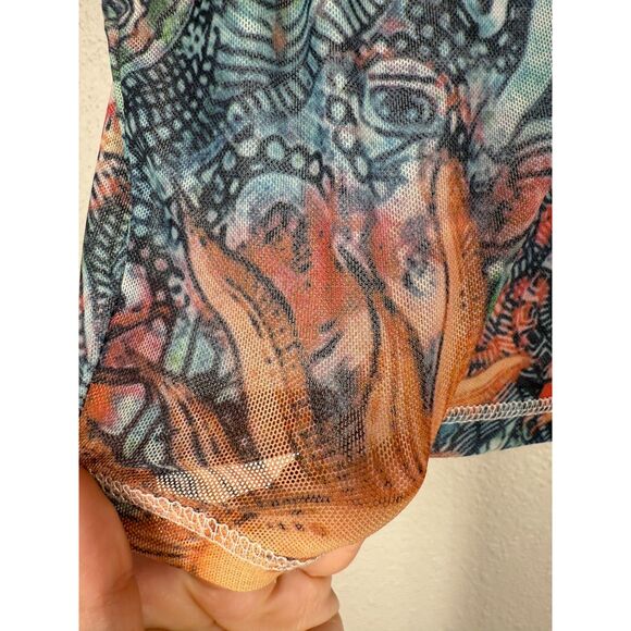 Y2k Sheer Mesh Celestial Sun Tank Top Womens Sz L Abstract Rave Artsy - Picture 2 of 6